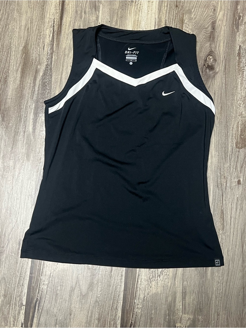 Nike Women's Border Tennis Tank Top Size L Black White Dri-FIT